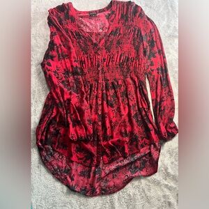 torrid Red and Black Floral Button-Front Tunic